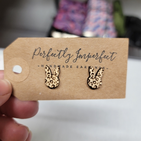 Jewelry - Perfectly Imperfect Handmade Clay Leopard Print Bunny Earrings